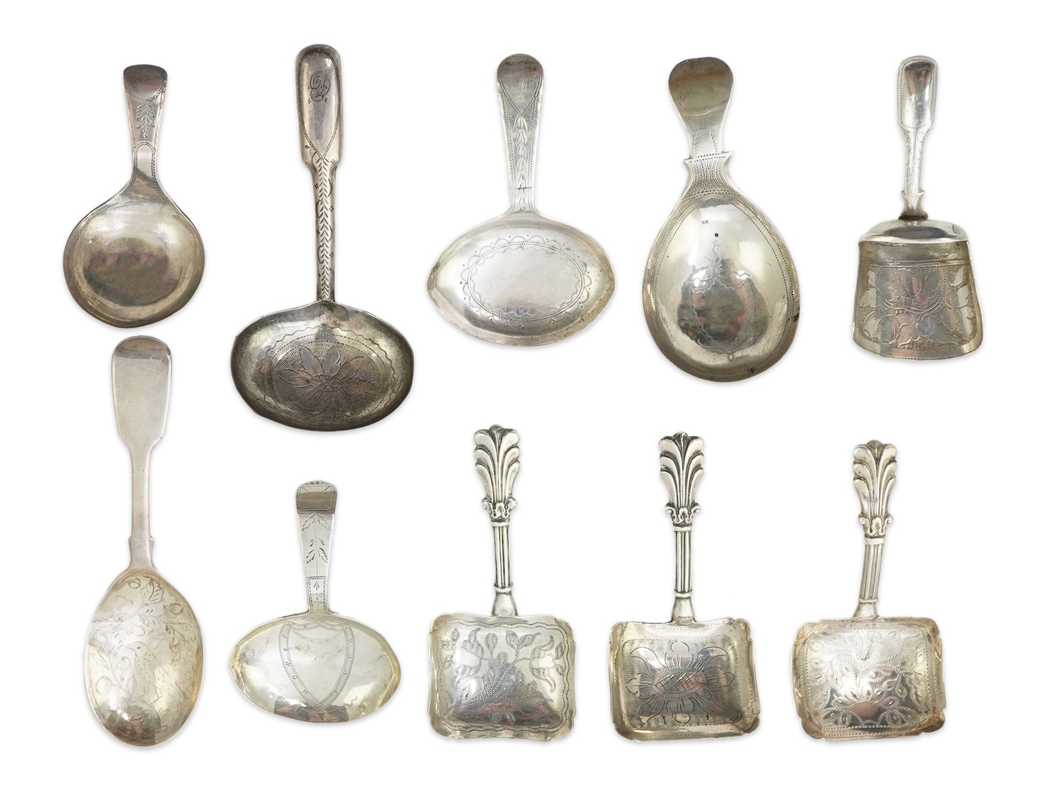 Ten assorted 19th century silver caddy spoons